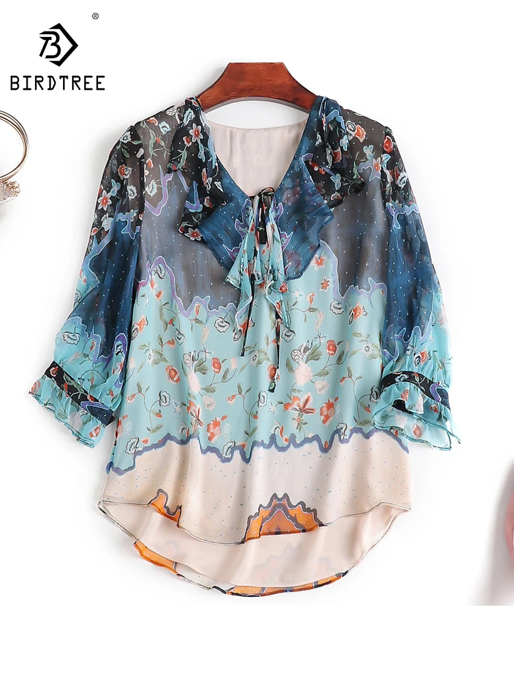 Birdtree 100% Silk Women Pullovers Blouse V Neck Printed Vintage Design Three Quarter Sleeve Tops Elegant Style T37740QC
Birdtree 100% Silk Women Pullovers Blouse V Neck Printed Vintage Design Three Quarter Sleeve Tops Elegant Style T37740QC