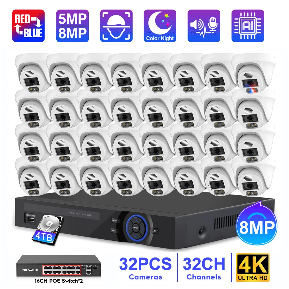Techage 32CH NVR 4K POE Security Camera System 8MP 5MP AI Face Detection Two Way Audio CCTV Video Surveillance Set XMEYE Kits
Techage 32CH NVR 4K POE Security Camera System 8MP 5MP AI Face Detection Two Way Audio CCTV Video Surveillance Set XMEYE Kits