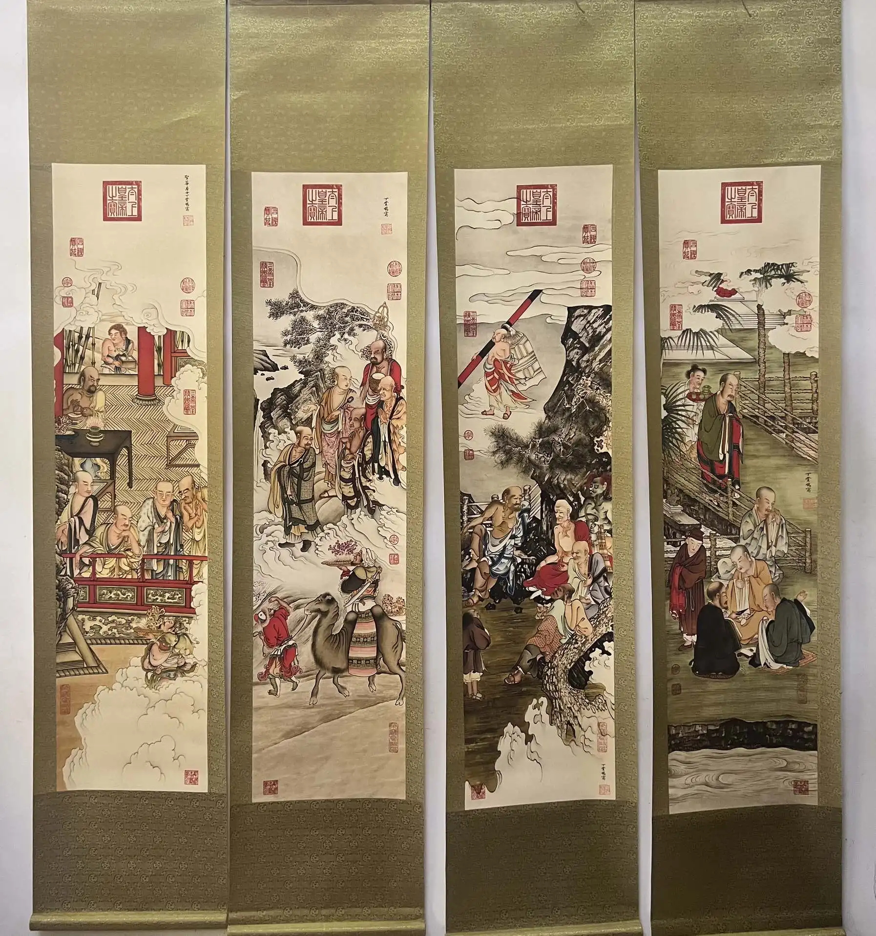 Portrait painting, four-panel central-hanging painting — Arhat painting, photographed on-site, one item per image.,free shippin
Portrait painting, four-panel central-hanging painting — Arhat painting, photographed on-site, one item per image.,free shippin