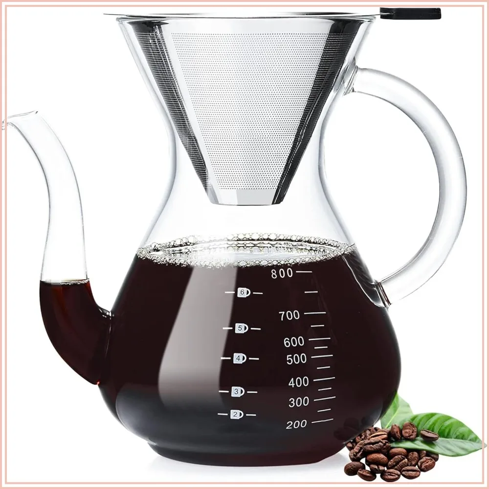 Unbreakable Pour Over Coffee Maker with Double Stainless Filter, 27 fl oz, Heat-Resistant Borosilicate Glass, Stovetop Safe
Unbreakable Pour Over Coffee Maker with Double Stainless Filter, 27 fl oz, Heat-Resistant Borosilicate Glass, Stovetop Safe
