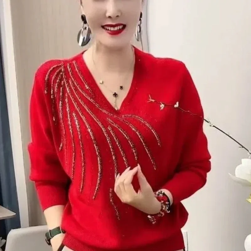 Sping Autumn New Sweaters Women's Solid V-Neck Diamonds Korean Fashion Chic Loose Long Sleeve Pullovers Knitted Tops ZT312
Sping Autumn New Sweaters Women's Solid V-Neck Diamonds Korean Fashion Chic Loose Long Sleeve Pullovers Knitted Tops ZT312