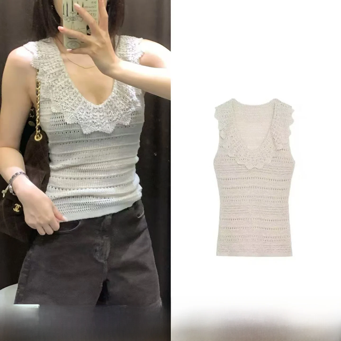 Sweet Knitted Vest Top Women's Summer New V-neck Sleeveless Layered Style Fashion Outerwear H-shaped Backless Tank Top
Sweet Knitted Vest Top Women's Summer New V-neck Sleeveless Layered Style Fashion Outerwear H-shaped Backless Tank Top