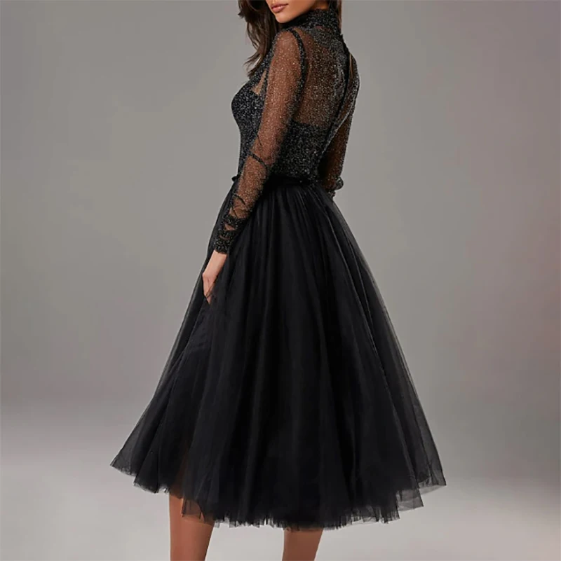 Black Short skirt Evening DressesDress Long Sleeve Sheer High Neck Sequined Women Prom Dresses Customized 2024
Black Short skirt Evening DressesDress Long Sleeve Sheer High Neck Sequined Women Prom Dresses Customized 2024