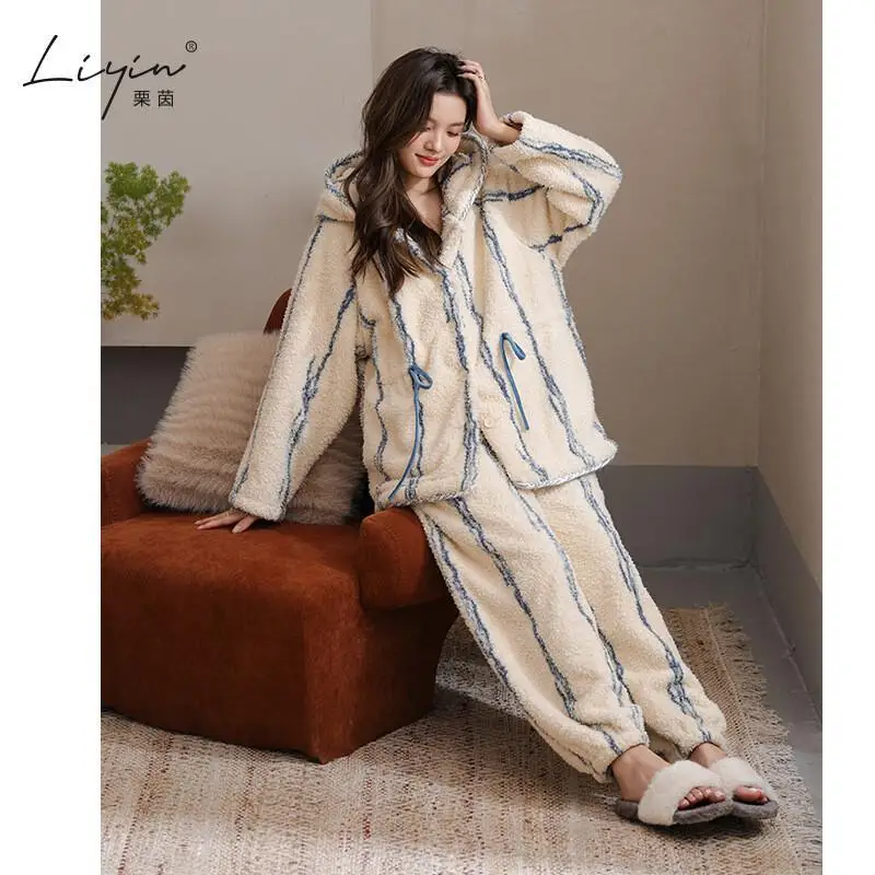 Pjs Set Hooded Women's Pajama Set Women's Warm Winter Pajamas Fashionable Home Clothes, Pajamas Cute and Soft Pajama Set Hot New
Pjs Set Hooded Women's Pajama Set Women's Warm Winter Pajamas Fashionable Home Clothes, Pajamas Cute and Soft Pajama Set Hot New