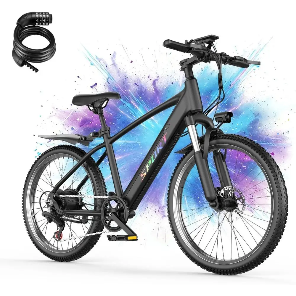 1500W Peak Power 7-Speed Electric Mountain Bike, 48V 12Ah Battery, 65 Miles Range, 25MPH, 26 Tires, Front Suspension
1500W Peak Power 7-Speed Electric Mountain Bike, 48V 12Ah Battery, 65 Miles Range, 25MPH, 26 Tires, Front Suspension