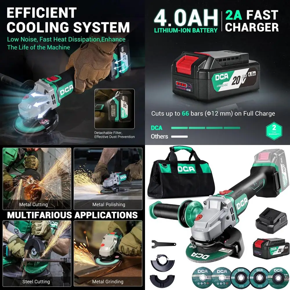 20V Cordless 4.5 Angle Grinder with Brushless Motor, 8500 RPM, Tool-Free Guard, 4.0Ah Battery, Charger, and 6 Discs for Versatil
20V Cordless 4.5 Angle Grinder with Brushless Motor, 8500 RPM, Tool-Free Guard, 4.0Ah Battery, Charger, and 6 Discs for Versatil