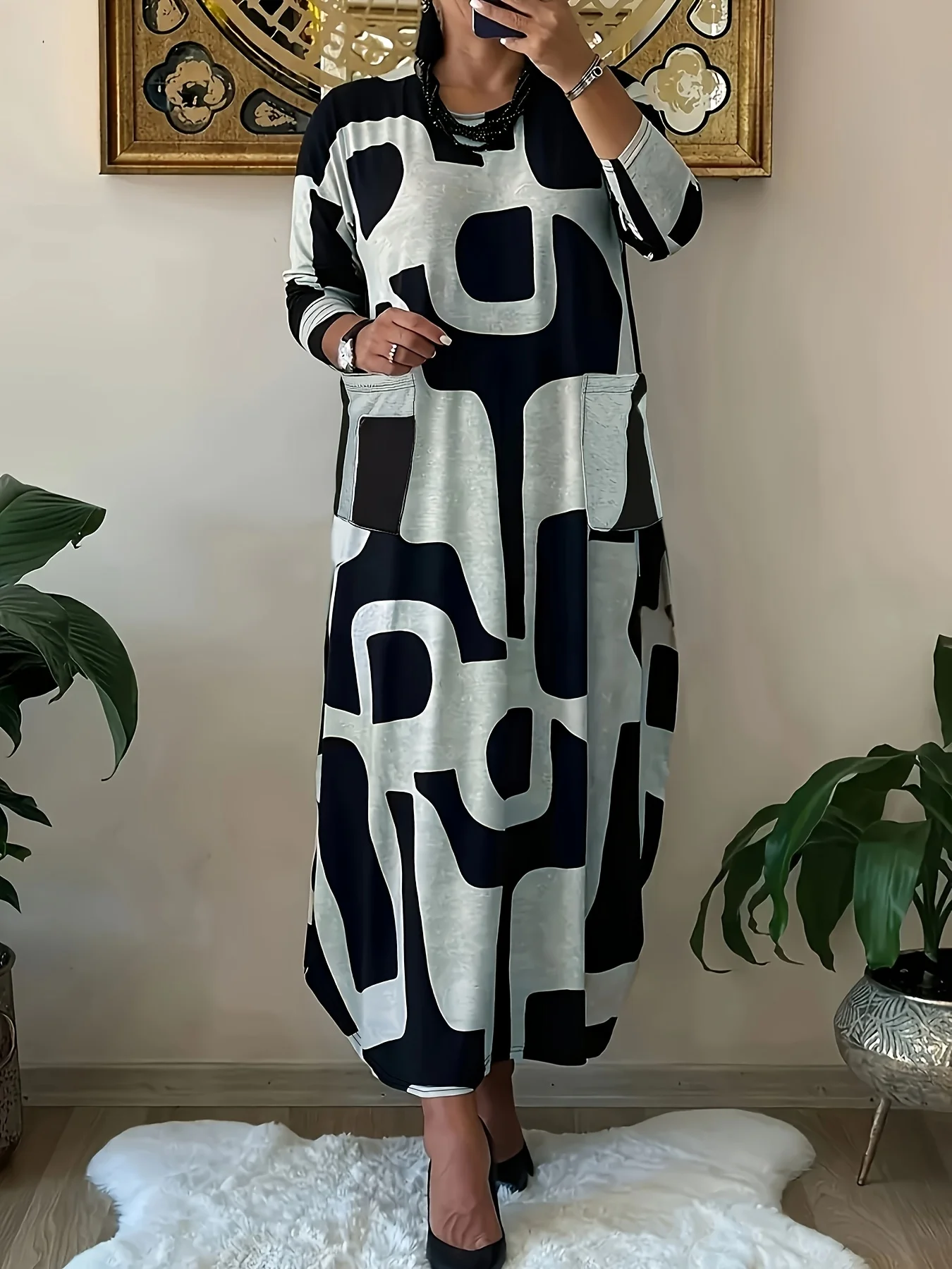 Women's Plus Size Abstract Print Midi Dress Loose Casual Long Sleeve Pocket Maxi Dress for Daily Office Party
Women's Plus Size Abstract Print Midi Dress Loose Casual Long Sleeve Pocket Maxi Dress for Daily Office Party
