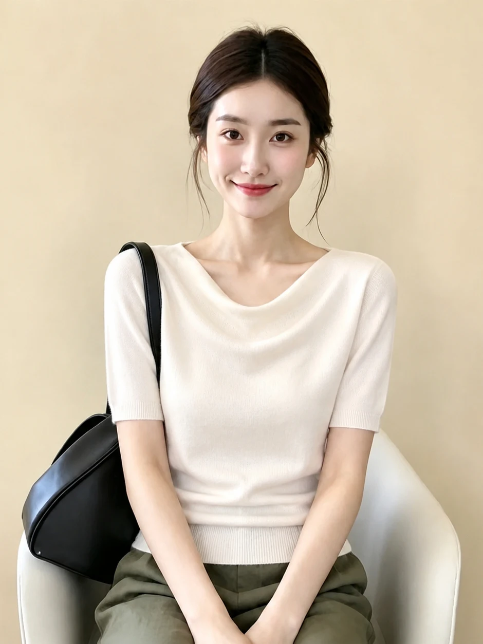 Soft Style Knitted Top Pure Color Simple Design Summer Short Sleeve round Neck Pure Silk Women's Fashion Elegant Little Shirt
Soft Style Knitted Top Pure Color Simple Design Summer Short Sleeve round Neck Pure Silk Women's Fashion Elegant Little Shirt