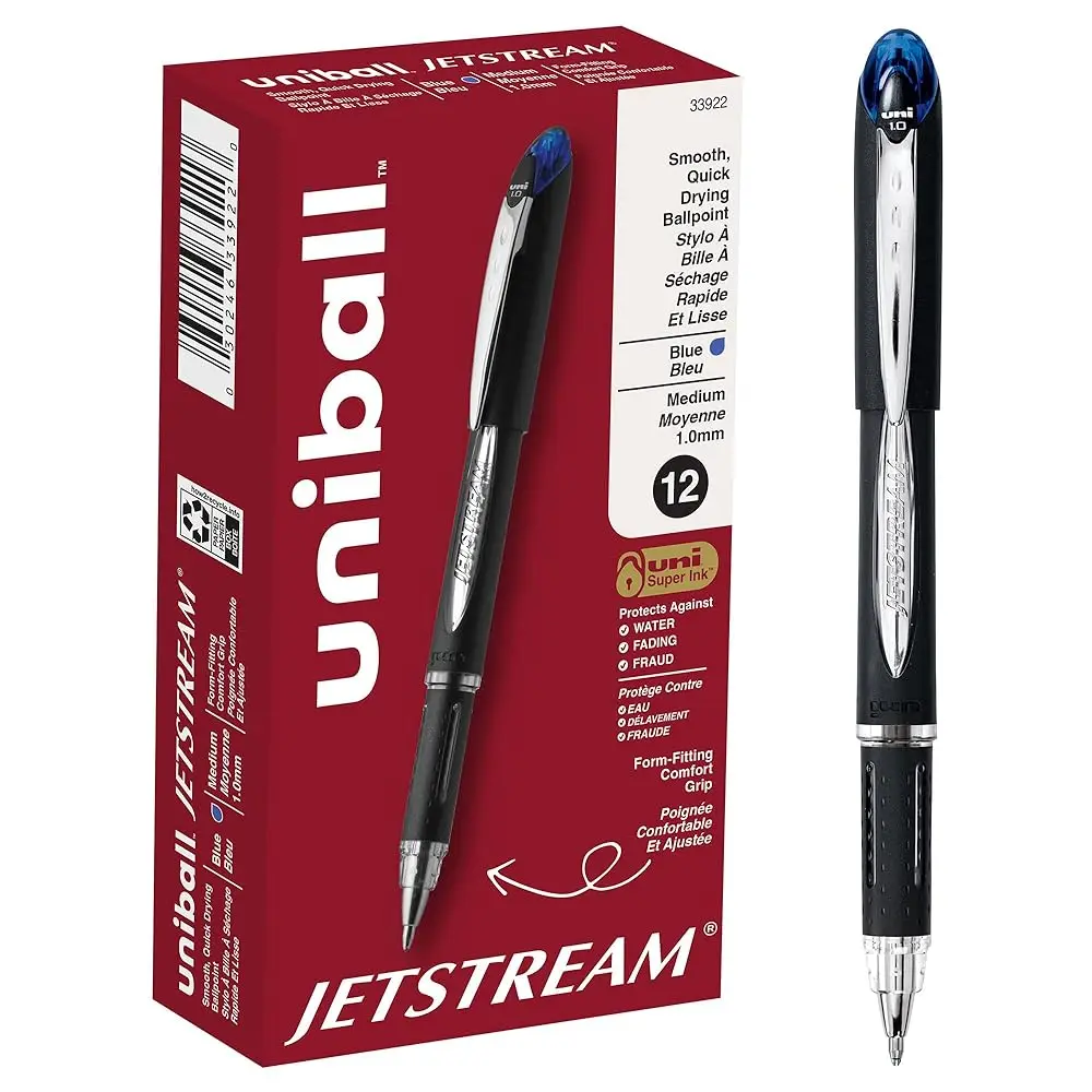 Jetstream Stick Ballpoint Pen, Bold 1 mm, Blue Ink, Black Barrel, 1 Dozen
Jetstream Stick Ballpoint Pen, Bold 1 mm, Blue Ink, Black Barrel, 1 Dozen