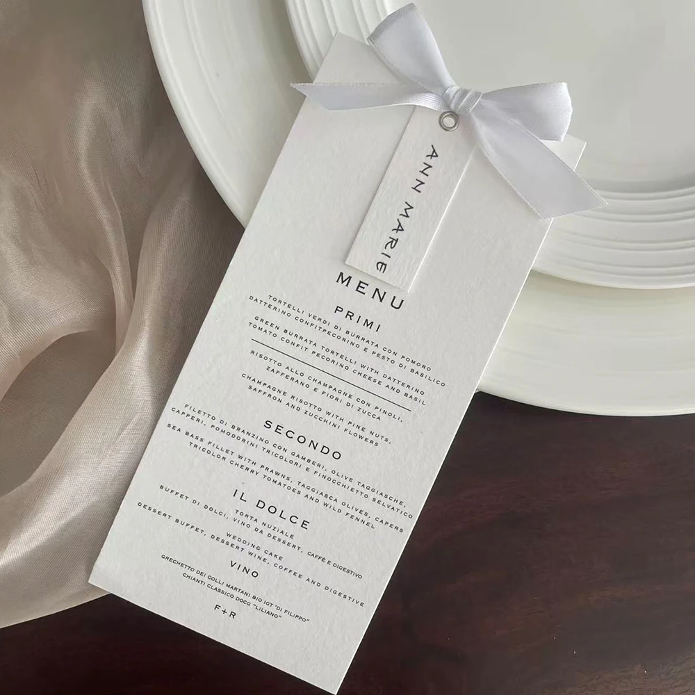 High-End Cotton paper Customized Wedding Menu Card Personalized Catering Menu Holder for Upscale Event Catering
High-End Cotton paper Customized Wedding Menu Card Personalized Catering Menu Holder for Upscale Event Catering
