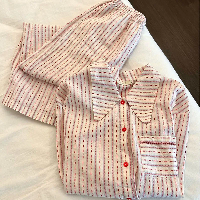 Fashion Striped Women's Home Clothes New Cotton Long Sleeve Sleepwear For Sleeping Pajamas Set Spring Autumn Nightwear Female
Fashion Striped Women's Home Clothes New Cotton Long Sleeve Sleepwear For Sleeping Pajamas Set Spring Autumn Nightwear Female