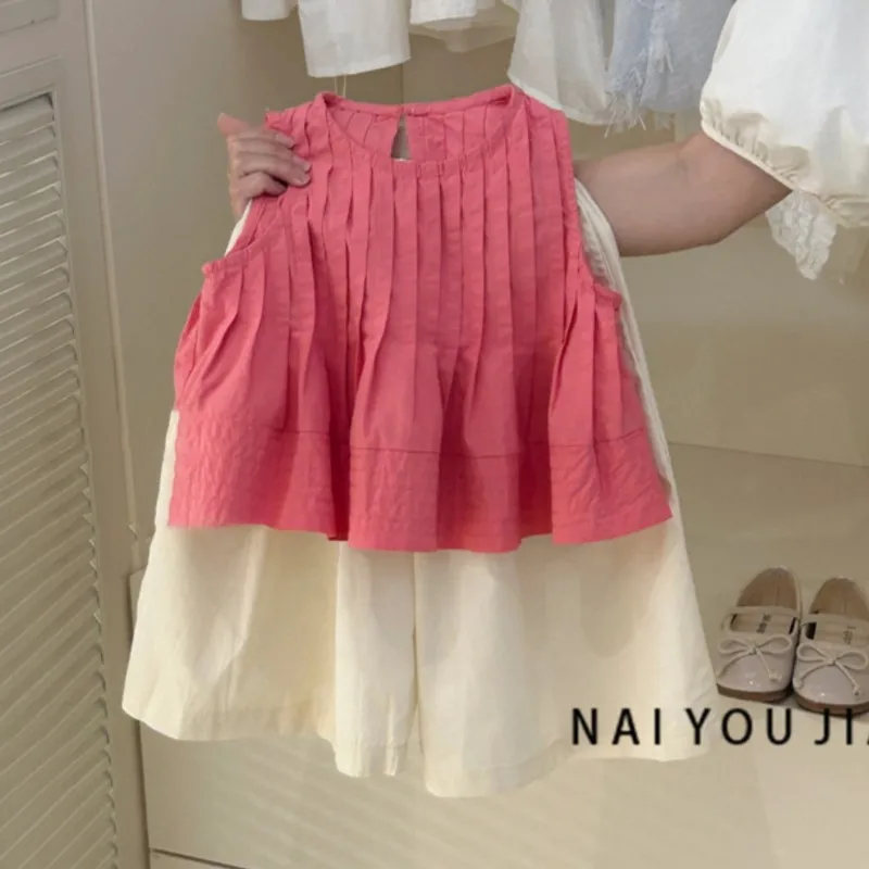Little Girl Korean Summer 2PCS Clothes Set Sleeveless Ruched Solid Color Versatile Vest Wide Leg Pants Suit Toddler Girl Outfits
Little Girl Korean Summer 2PCS Clothes Set Sleeveless Ruched Solid Color Versatile Vest Wide Leg Pants Suit Toddler Girl Outfits