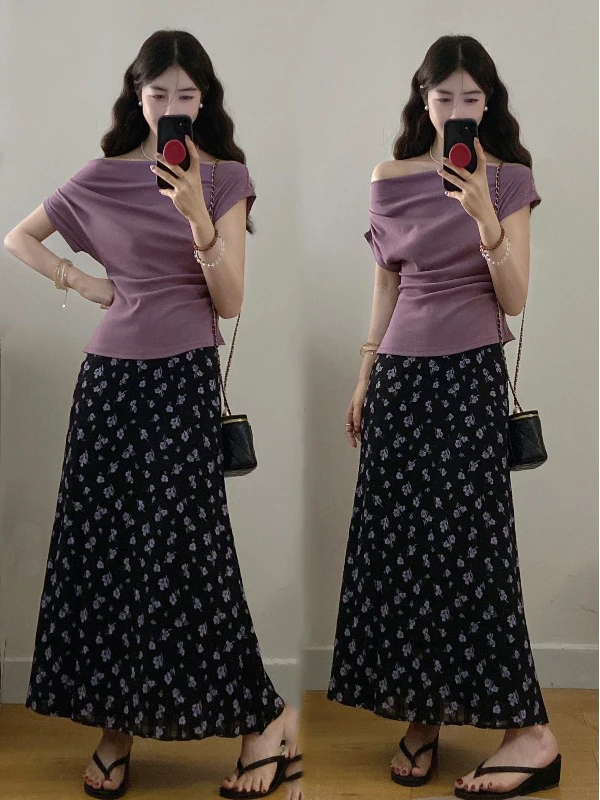 plus Size Women's Fashion Set Summer 2026 Ultra Popular Purple Floral Print Asymmetrical Shoulder Short Sleeve Two-Piece Suit
plus Size Women's Fashion Set Summer 2026 Ultra Popular Purple Floral Print Asymmetrical Shoulder Short Sleeve Two-Piece Suit