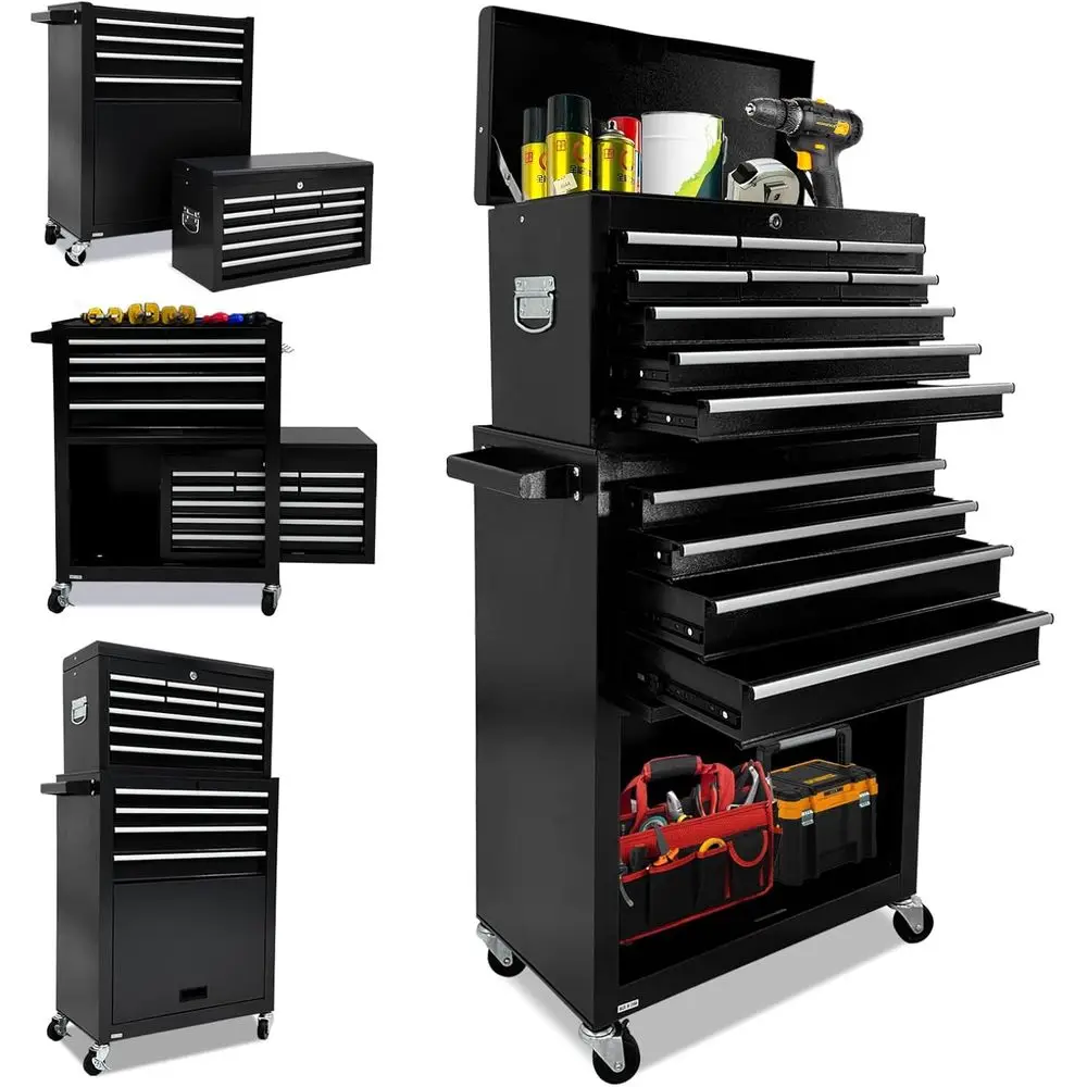 13-Drawer Rolling Tool Chest with Sliding Drawers, Large Storage Cabinet, Lockable High-Capacity Tool Cart in Black
13-Drawer Rolling Tool Chest with Sliding Drawers, Large Storage Cabinet, Lockable High-Capacity Tool Cart in Black