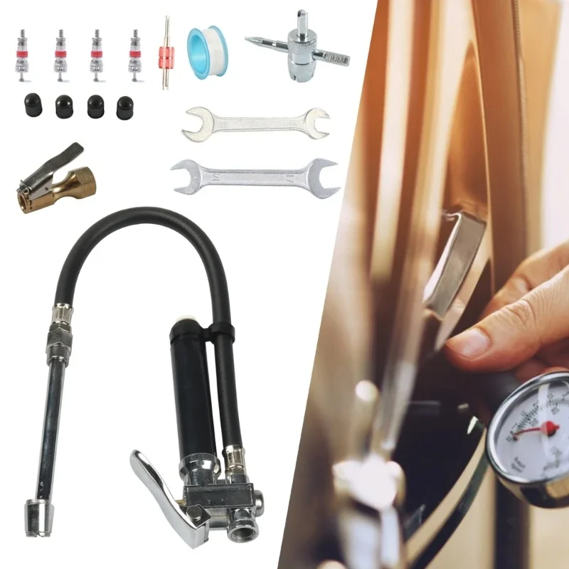 Tire Inflator 12Inch Flexible Air Tires Pressure Gauge 20 - 120PSI 1/4NPT Offset Double Head Chuck Tire Filler with Hose
Tire Inflator 12Inch Flexible Air Tires Pressure Gauge 20 - 120PSI 1/4NPT Offset Double Head Chuck Tire Filler with Hose