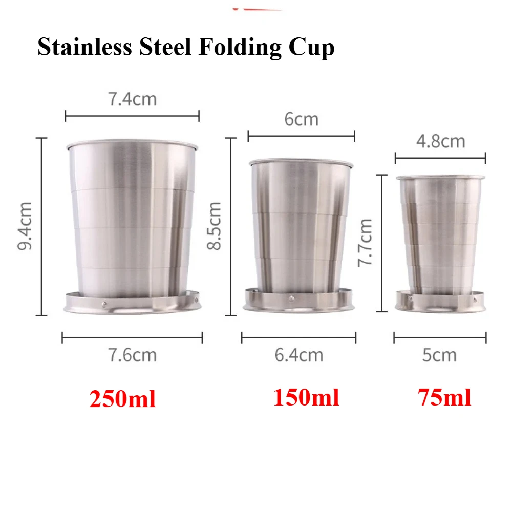 Stainless Steel Folding Cup Portable Telescopic Mug for Camping Outdoor Tea Foldable Tableware Camp Utensils Travel Accessories
Stainless Steel Folding Cup Portable Telescopic Mug for Camping Outdoor Tea Foldable Tableware Camp Utensils Travel Accessories