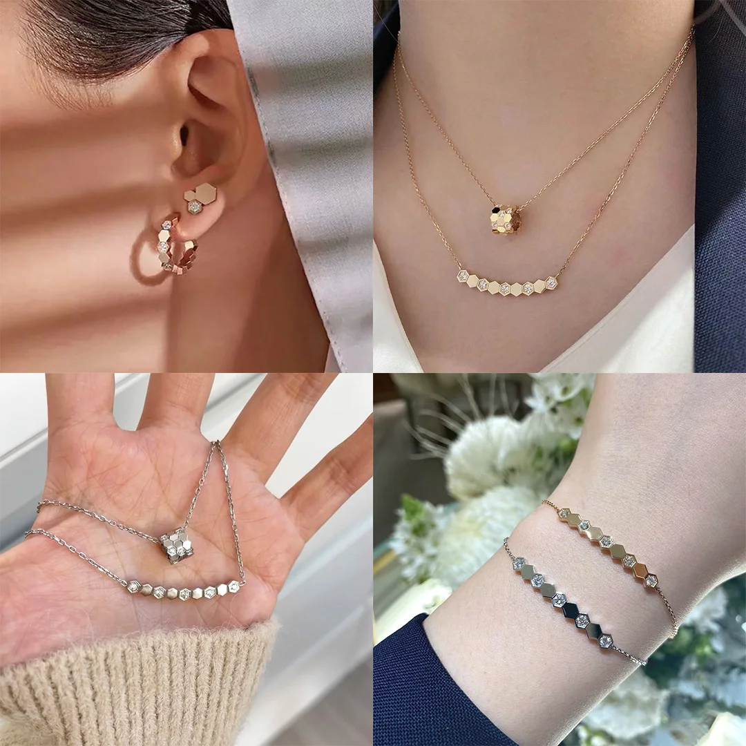 925 sterling silver classic hexagonal shaped women's diamond honeycomb earring bracelet necklace. Holiday gifts
925 sterling silver classic hexagonal shaped women's diamond honeycomb earring bracelet necklace. Holiday gifts