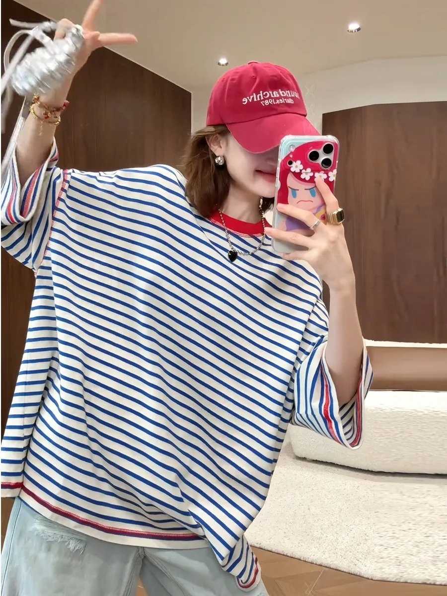 plus Size Women's Summer New Vintage Casual Color Block Striped Loose round Neck Short Sleeve T-Shirt Casual Style Spring Fas...
plus Size Women's Summer New Vintage Casual Color Block Striped Loose round Neck Short Sleeve T-Shirt Casual Style Spring Fas...