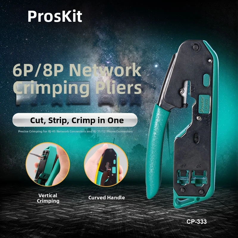 Pro'sKit Multi-functional Network Cable Crimping Pliers CP-333, Compatible with 6P/8P, Cat5/Cat6 Ethernet Crystal Connectors
Pro'sKit Multi-functional Network Cable Crimping Pliers CP-333, Compatible with 6P/8P, Cat5/Cat6 Ethernet Crystal Connectors
