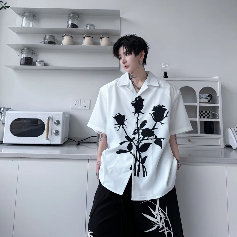 Summer Fashionable Cuban Collar Pad Shoulder Short Sleeve Rose Print Shirt Men's Handsome High-End Half Sleeve Shirt
Summer Fashionable Cuban Collar Pad Shoulder Short Sleeve Rose Print Shirt Men's Handsome High-End Half Sleeve Shirt