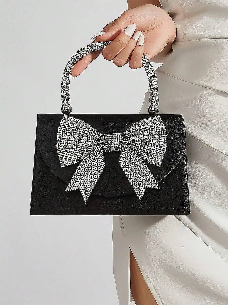 Black Satin Flap Clutch Evening Bag With Rhinestone Bow Decoration For Party Wedding Banquet
Black Satin Flap Clutch Evening Bag With Rhinestone Bow Decoration For Party Wedding Banquet