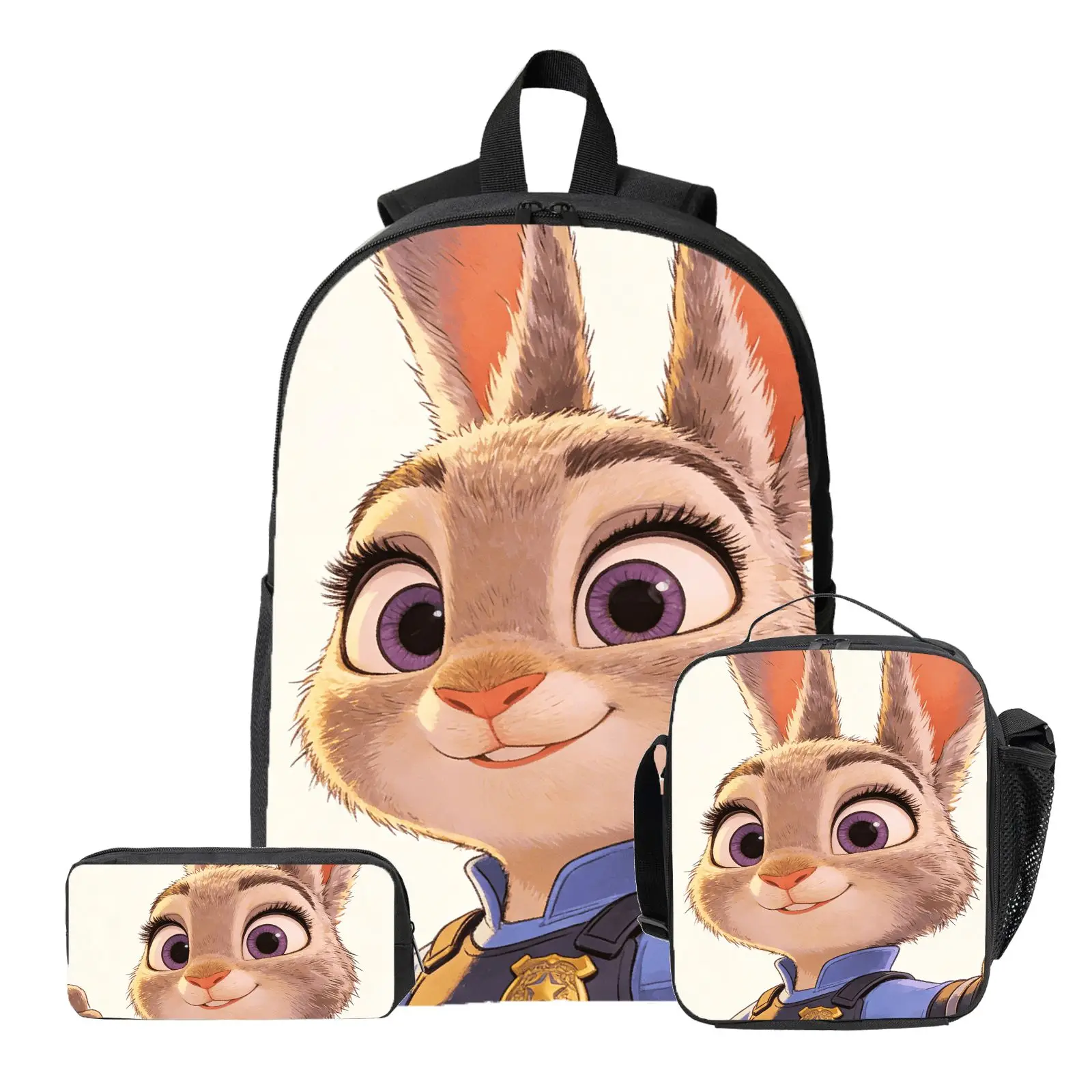 Набор из 3 предметов: рюкзак, пенал и сумка для обеда с изображением кролика Джуди из Зоотопии, высококачественная милая повседневная сумка через плечо для ежедневного использования.
Набор из 3 предметов: рюкзак, пенал и сумка для обеда с изображением кролика Джуди из Зоотопии, высококачественная милая повседневная сумка через плечо для ежедневного использования.