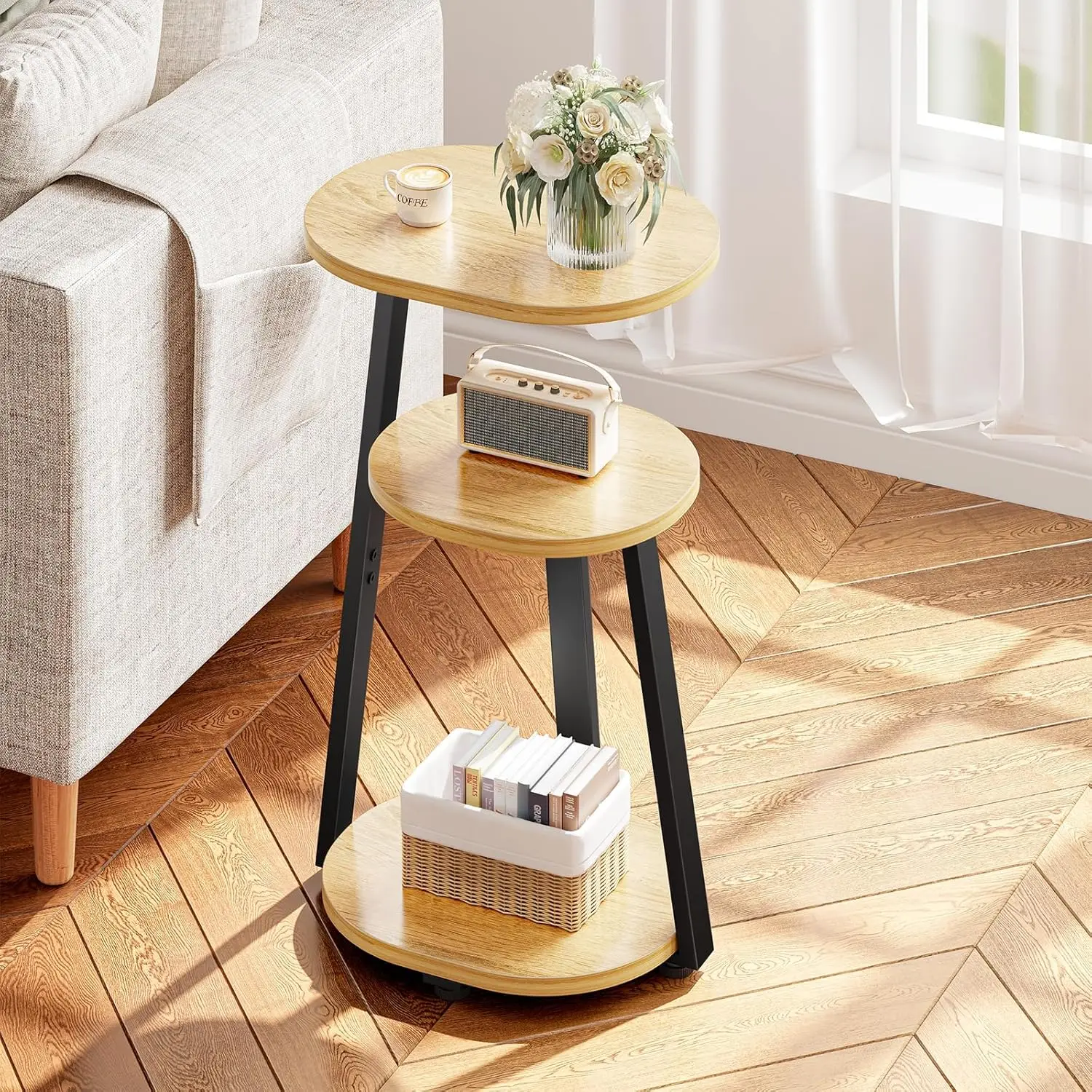 Side Table, Small End Table with Metal Frame, 3-Tier Bedside Tables, Round Side Tables for Living Room Bedroom Couch Bathroom
Side Table, Small End Table with Metal Frame, 3-Tier Bedside Tables, Round Side Tables for Living Room Bedroom Couch Bathroom