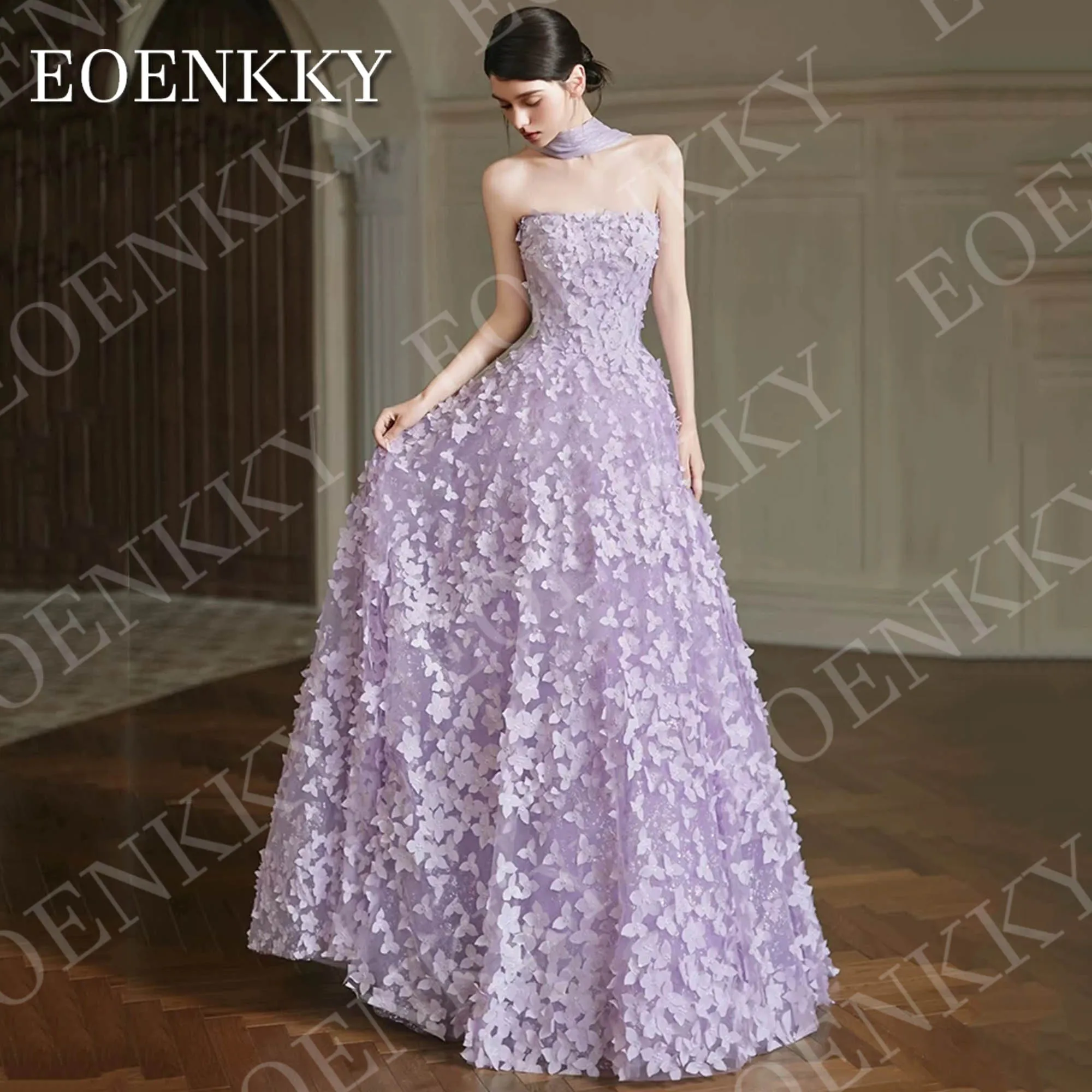 EOENKKY Elegant Prom Dress Lilac 3D Flower Strapless A Line Tulle Sleeveless Evening Party Dresses Customized vestidos de fiesta
EOENKKY Elegant Prom Dress Lilac 3D Flower Strapless A Line Tulle Sleeveless Evening Party Dresses Customized vestidos de fiesta