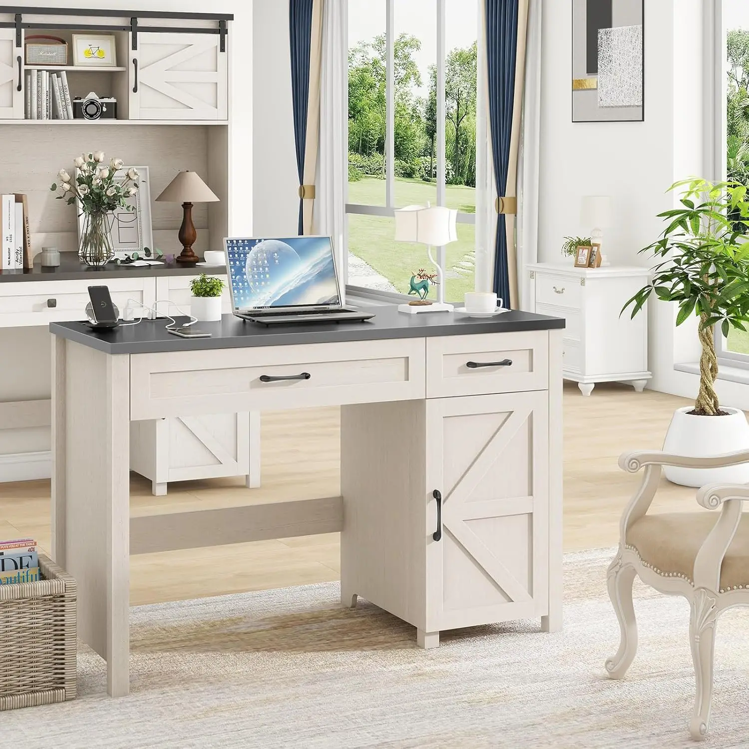 47" Farmhouse Desk with Drawers & Cabinet Home Office Study, Customized
47" Farmhouse Desk with Drawers & Cabinet Home Office Study, Customized