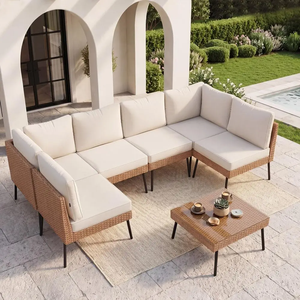 7Piece Patio Furniture Set, Wicker Outdoor Furniture with Water Resistant Thick Cushions, Patio Conversation Set Outdoor Sectio
7Piece Patio Furniture Set, Wicker Outdoor Furniture with Water Resistant Thick Cushions, Patio Conversation Set Outdoor Sectio