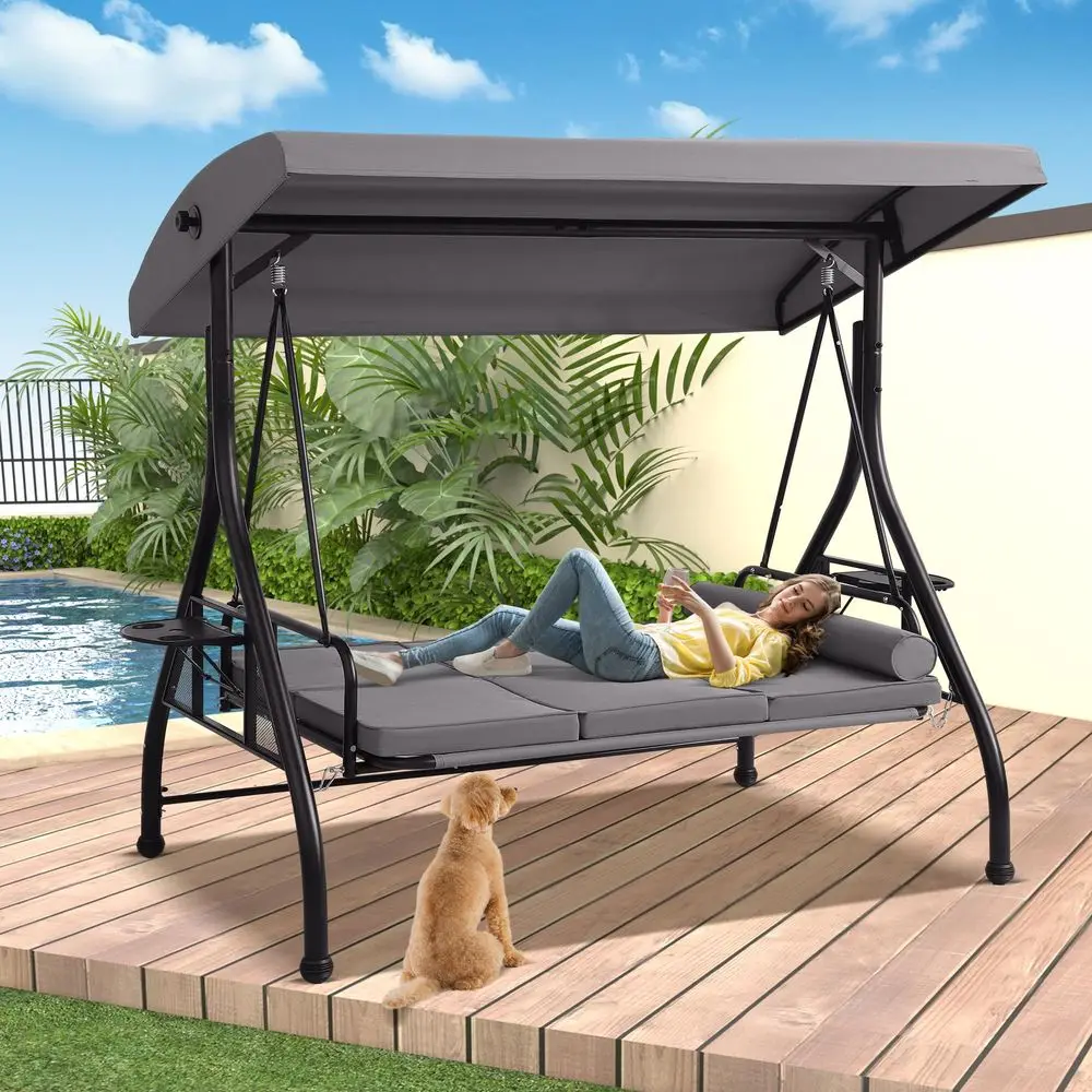 Outdoor Porch Swing with Adjustable Canopy, Convertible Swings Bed with Stand, Patio Glider with Cushion, Pillow amp Cup Holder
Outdoor Porch Swing with Adjustable Canopy, Convertible Swings Bed with Stand, Patio Glider with Cushion, Pillow amp Cup Holder