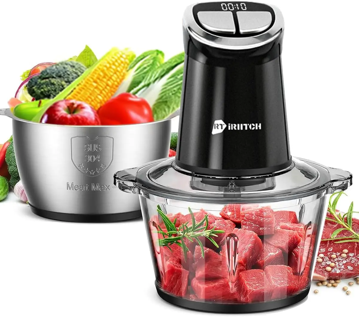Food Processor 800W, 12-Cup Glass & Stainless Steel Bowls, 2 Sets Blades, LED Timer
Food Processor 800W, 12-Cup Glass & Stainless Steel Bowls, 2 Sets Blades, LED Timer