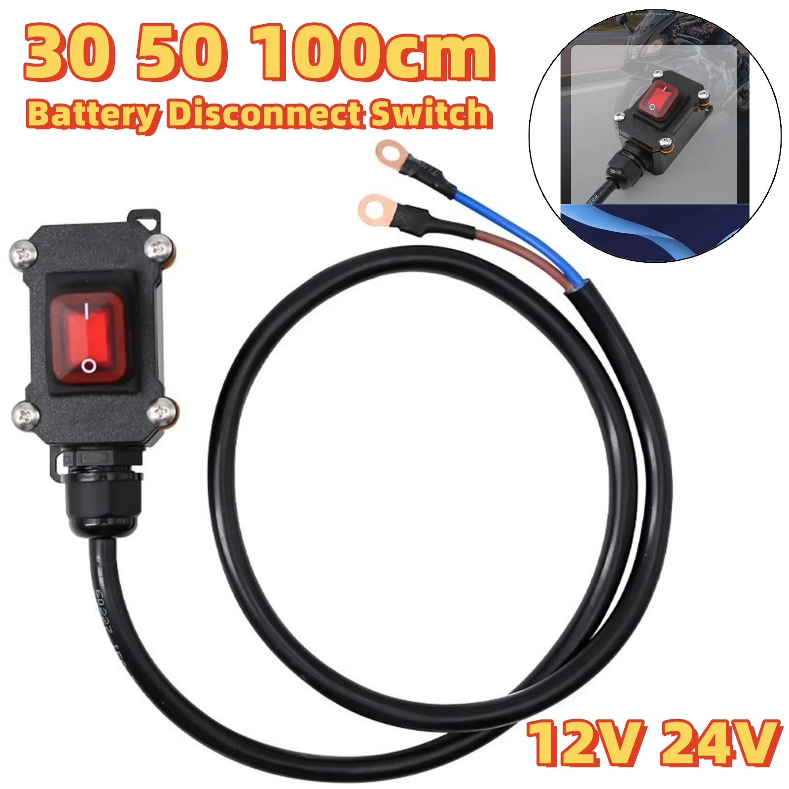 Motorcycle Power Switch Battery Disconnect Switch 30/50/100cm 12V/24V Waterproof Power Cut Off Isolator Heavy Duty Kill Switch
Motorcycle Power Switch Battery Disconnect Switch 30/50/100cm 12V/24V Waterproof Power Cut Off Isolator Heavy Duty Kill Switch