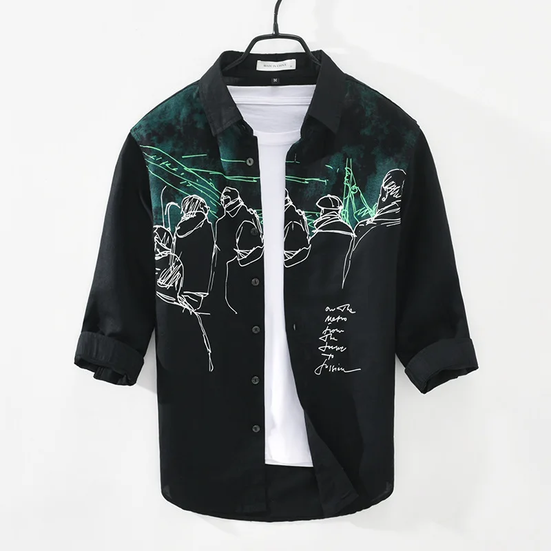 Summer Men's Shirt Cotton and Linen Loose Three-quarter Sleeve Korean Hong Kong Style Casual Printed Bottoming Shirt
Summer Men's Shirt Cotton and Linen Loose Three-quarter Sleeve Korean Hong Kong Style Casual Printed Bottoming Shirt