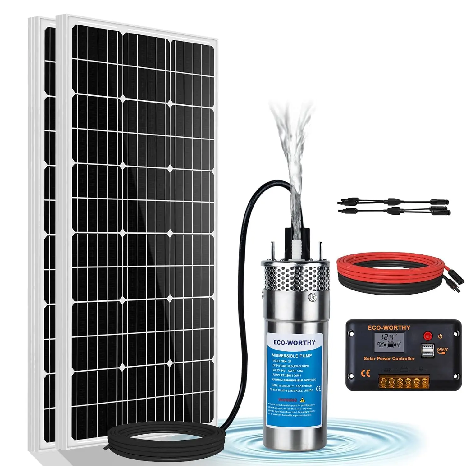 Solar Well Pump Kit 12V DC Submersible Water Pump with 200W Solar Panel for Off-Grid Areas, Deep Wells, Irrigation, and, Custom
Solar Well Pump Kit 12V DC Submersible Water Pump with 200W Solar Panel for Off-Grid Areas, Deep Wells, Irrigation, and, Custom