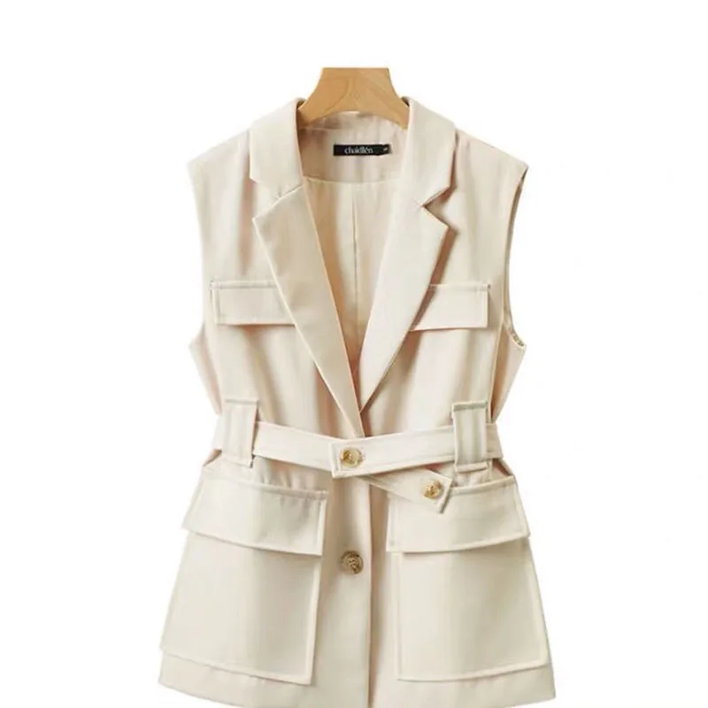 Fashion Creamy-White Women Suit Vest Jacket New Spring Autumn Solid Color Vest British Style Pocket Belt Black Vest Coat Female
Fashion Creamy-White Women Suit Vest Jacket New Spring Autumn Solid Color Vest British Style Pocket Belt Black Vest Coat Female