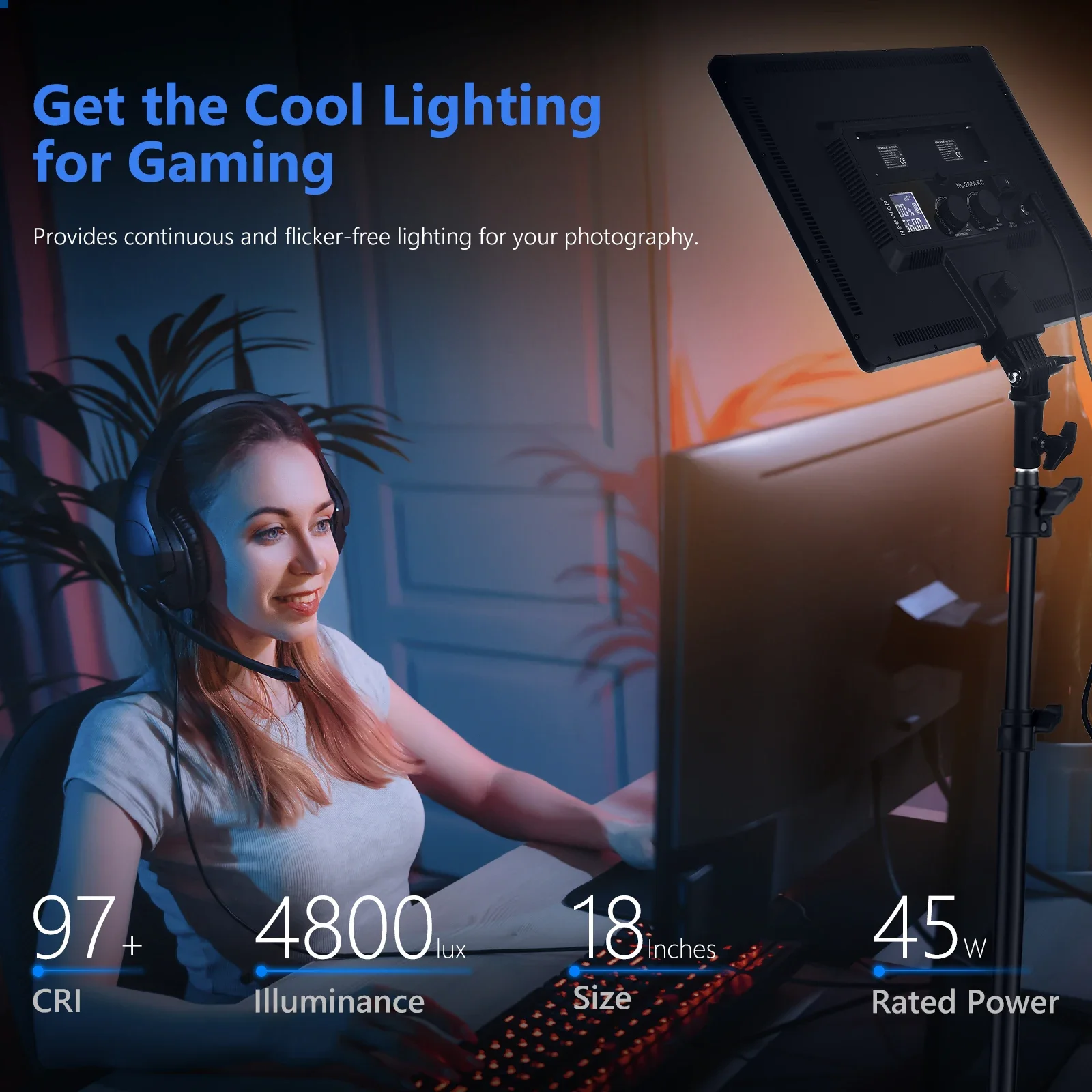 Neewer 90W LED Video Lighting With 2.4G Wireless Remote Kit:2-Pack Dimmable Bi-Color 18" LED Panel+ Light Stand,45W 4800LM CRI95
Neewer 90W LED Video Lighting With 2.4G Wireless Remote Kit:2-Pack Dimmable Bi-Color 18" LED Panel+ Light Stand,45W 4800LM CRI95