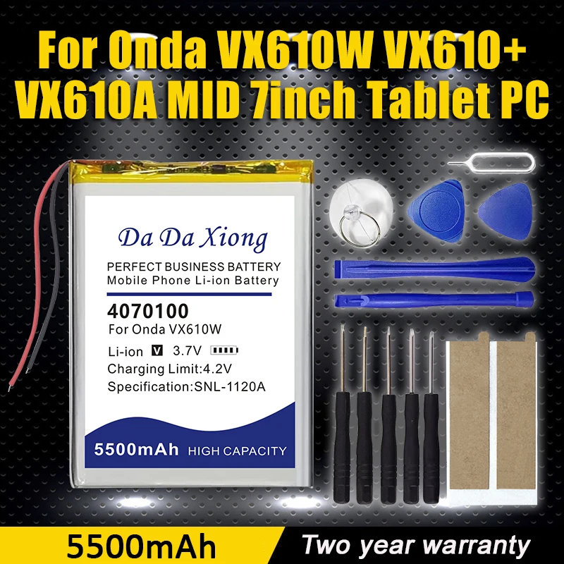 Новый сменный аккумулятор для планшета 5500 мАч 4070100 для Onda VX610W VX610 + VX610A MID 7-дюймовый планшетный ПК
Новый сменный аккумулятор для планшета 5500 мАч 4070100 для Onda VX610W VX610 + VX610A MID 7-дюймовый планшетный ПК