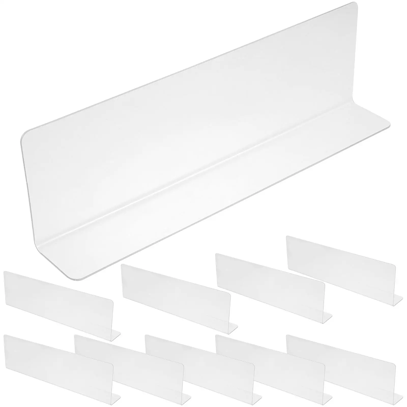 10pcs PVC Transparent L Shaped Dividers 20cmx6cm Plastic Shelf ganizers for Clothing Store Wire Shelving Retail Display Cabinet
10pcs PVC Transparent L Shaped Dividers 20cmx6cm Plastic Shelf ganizers for Clothing Store Wire Shelving Retail Display Cabinet
