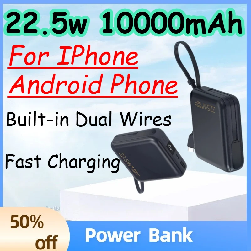 22.5w 10000mAh Super Fast Charging with Built-in Dual Wires Power Bank for IPhone Android Phone Mini Mobile Powerbank
22.5w 10000mAh Super Fast Charging with Built-in Dual Wires Power Bank for IPhone Android Phone Mini Mobile Powerbank