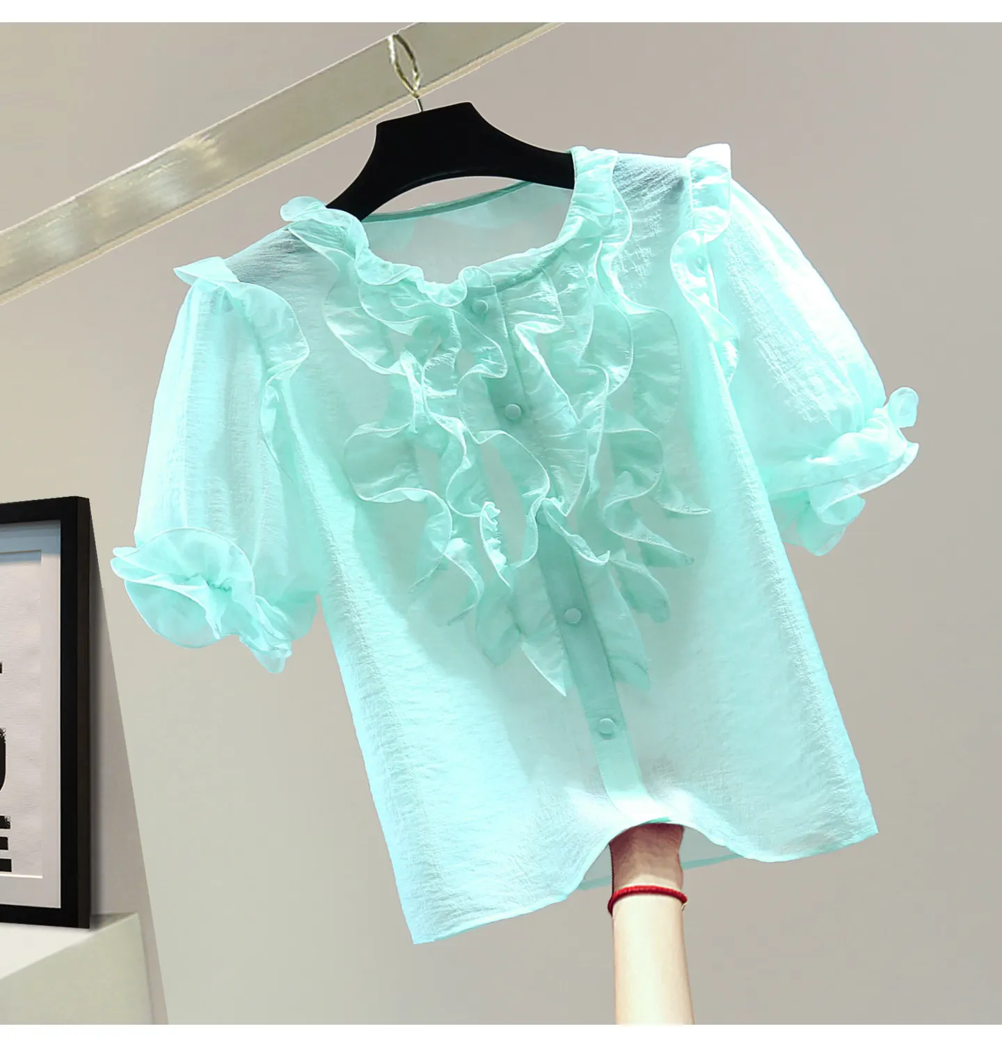 Ruffle-trimmed Straight Chiffon Blouse for Women- 2026 Summer Loose Fit Slimming Ruffle Casual Short Sleeve Shirt - Trendy
Ruffle-trimmed Straight Chiffon Blouse for Women- 2026 Summer Loose Fit Slimming Ruffle Casual Short Sleeve Shirt - Trendy