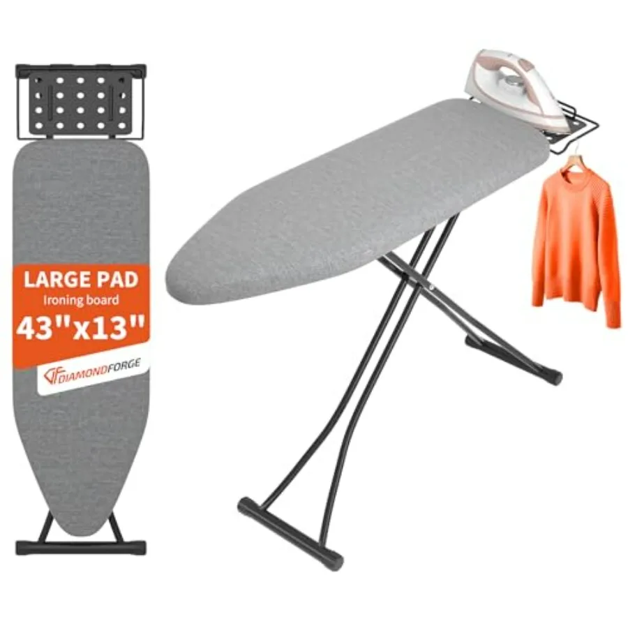Ironing Board with Iron Rest, 7 Adjustable Heights, 43" ×13" Size Standard Iron Board with 4-Layer Heat Resistant Cover and Pad
Ironing Board with Iron Rest, 7 Adjustable Heights, 43" ×13" Size Standard Iron Board with 4-Layer Heat Resistant Cover and Pad