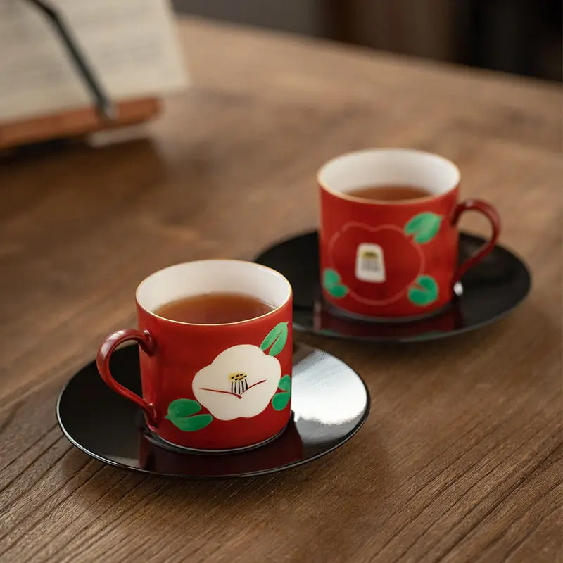 Red painted couple cup set, Japanese couple, holiday gift coffee cup water cup 
Red painted couple cup set, Japanese couple, holiday gift coffee cup water cup