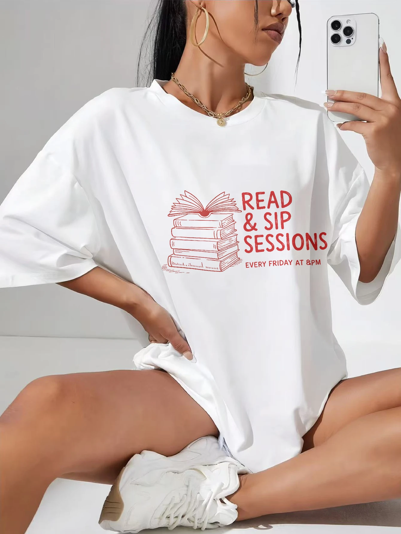 read sip sessions every friday at 8pm Oversized round neck pregnancy T-shirt in white elastic side ruching for bump stretch
read sip sessions every friday at 8pm Oversized round neck pregnancy T-shirt in white elastic side ruching for bump stretch