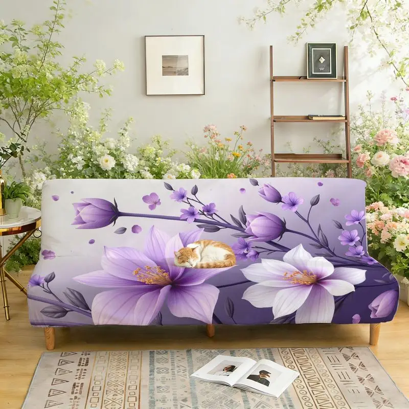 Printed elastic sofa bed armless sofa cover purple and white flower pattern, beautiful home decoration
Printed elastic sofa bed armless sofa cover purple and white flower pattern, beautiful home decoration