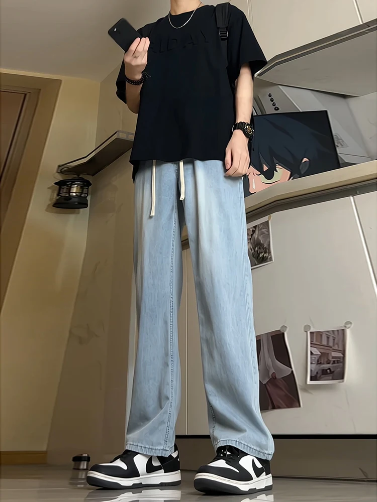 Washed Light Blue Ice Silk Men's Jeans Summer Thin Fashion Brand Street Style Long Pants High Waist Straight Leg Loose Fit
Washed Light Blue Ice Silk Men's Jeans Summer Thin Fashion Brand Street Style Long Pants High Waist Straight Leg Loose Fit