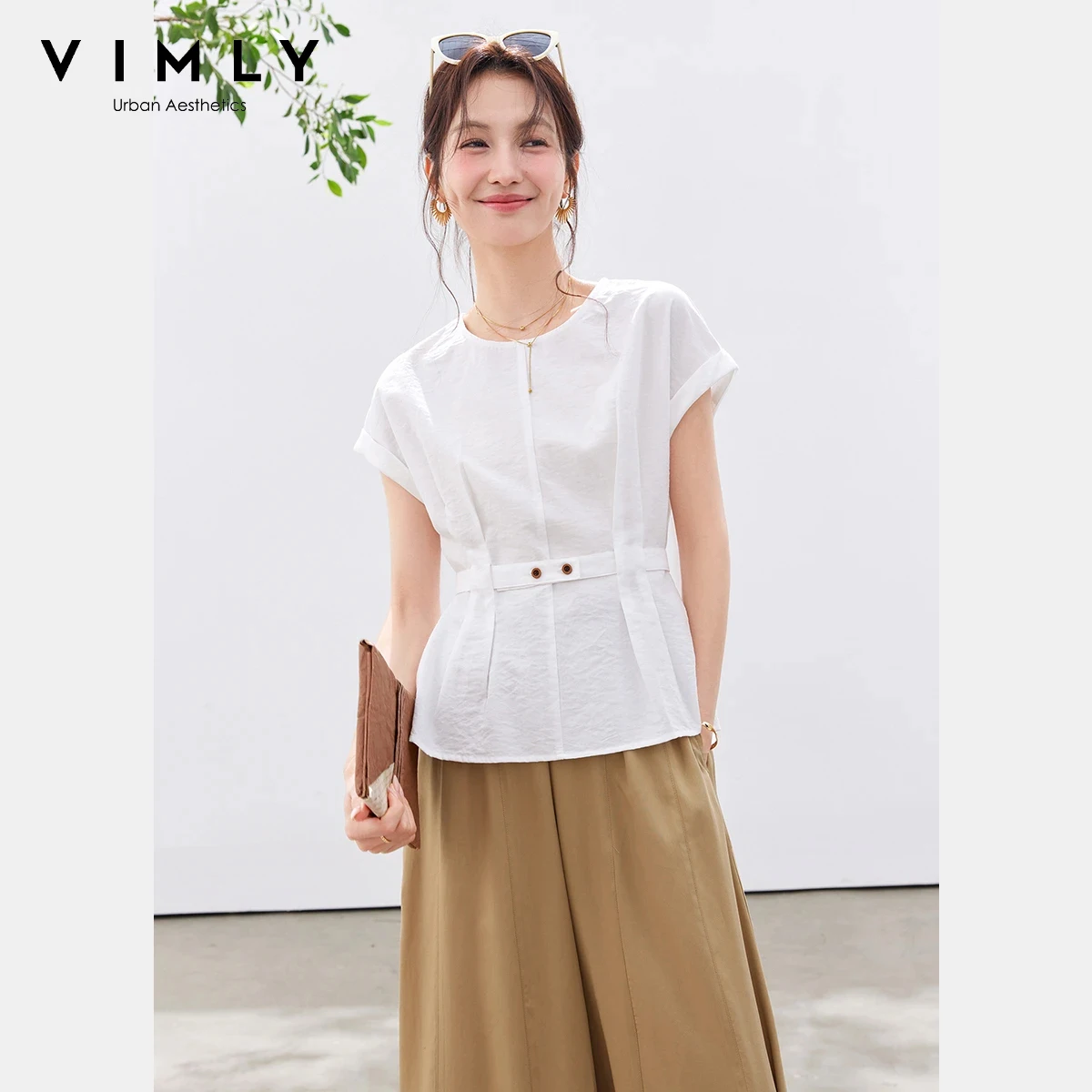 VIMLY Fashion Flutter Sleeve White Shirt Women 2026 Summer New Office Minimalist Crew Neck Button Belted Waist Slim Blouse 30910
VIMLY Fashion Flutter Sleeve White Shirt Women 2026 Summer New Office Minimalist Crew Neck Button Belted Waist Slim Blouse 30910