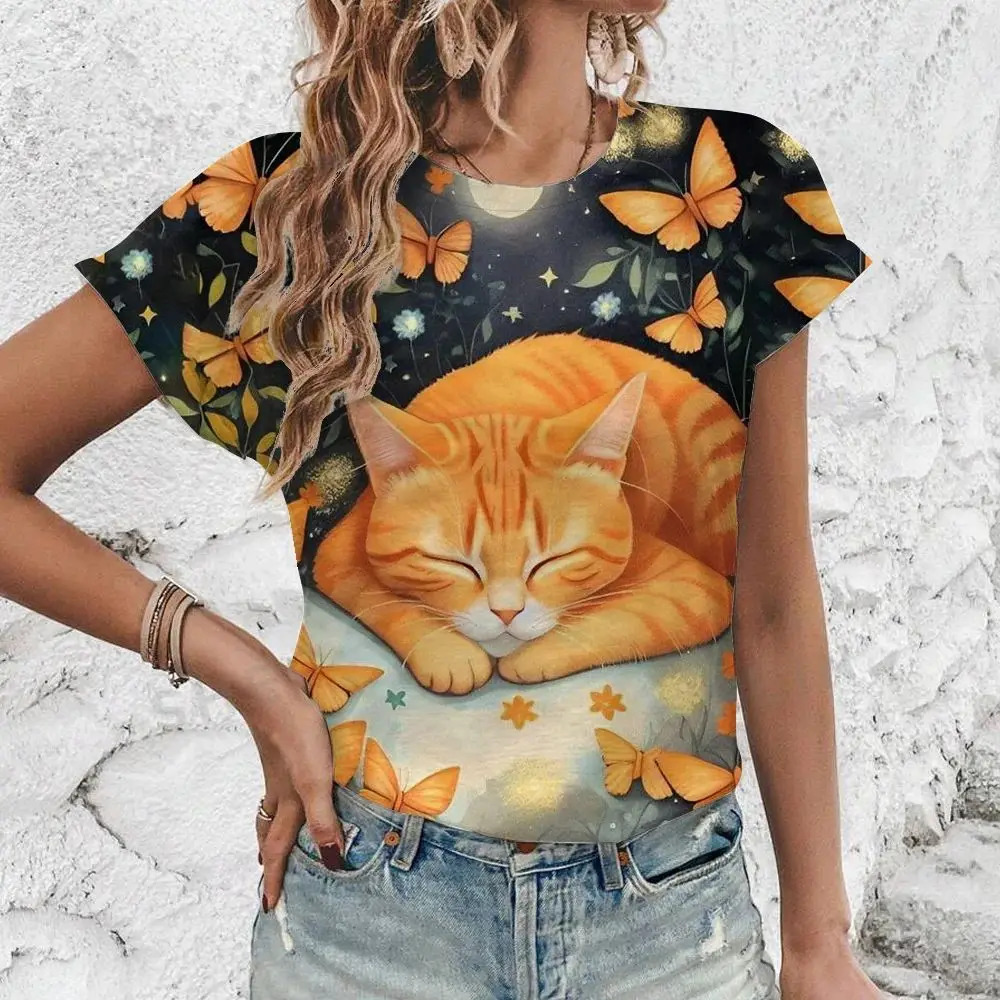 New Women's Fashion Cute Orange Cat Pattern Print T-shirt Elegant Women's Oversized T-shirt Summer Short-sleeved T-shirt
New Women's Fashion Cute Orange Cat Pattern Print T-shirt Elegant Women's Oversized T-shirt Summer Short-sleeved T-shirt