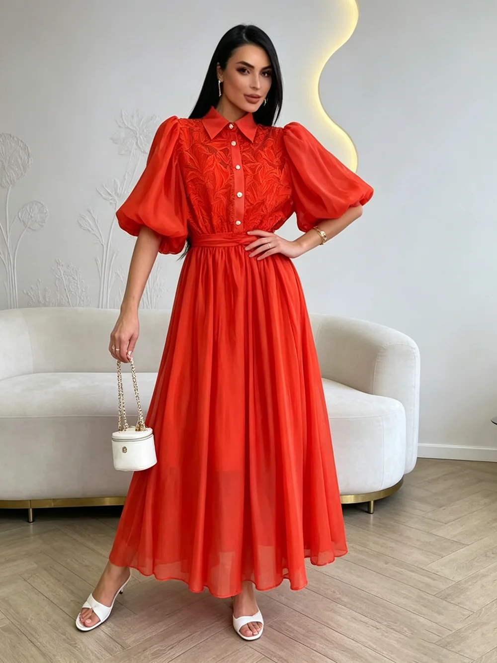 plus Size Embroidered Collar Women's Dress Floral Patchwork Chiffon Casual Holiday Waist Belt Included
plus Size Embroidered Collar Women's Dress Floral Patchwork Chiffon Casual Holiday Waist Belt Included
