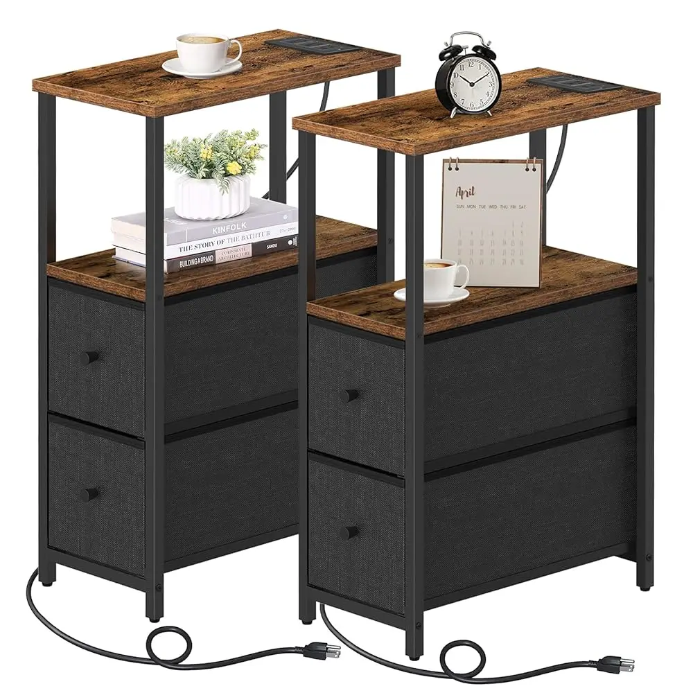 Small Narrow End Table With Charging Station, Set Of 2, Side Table With Outlets, Nightstand With 2 Cloth Drawers, Couch Table,
Small Narrow End Table With Charging Station, Set Of 2, Side Table With Outlets, Nightstand With 2 Cloth Drawers, Couch Table,